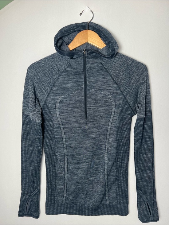 lululemon athletica Tops - Lululemon Swiftly Wool Blend Half Zip Hoodie Blue White Long Sleeve Size S/M